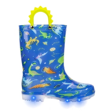 FUNCOO PLUS Bottes de Pluie pour Garçons, Bottes Imperméables Lumineuses pour Tout-Petits et Enfants avec Poignées, Dinosaure, Taille 3