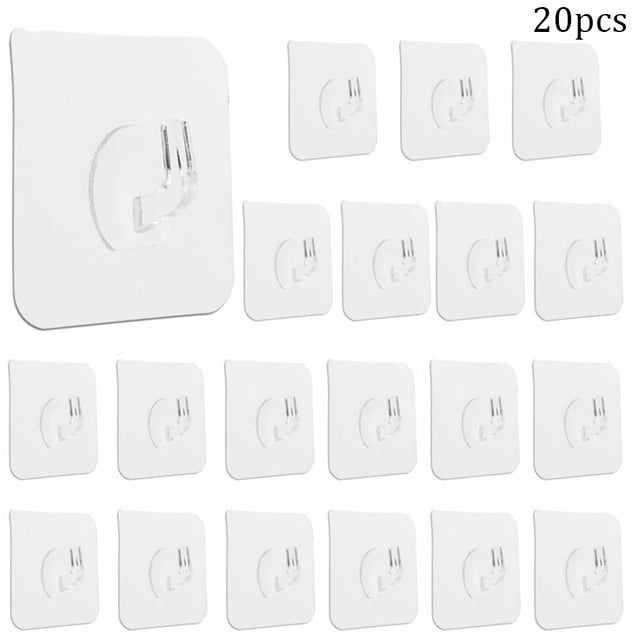 20X Self Adhesive Hooks Strong Sticky Heavy Duty Wall Seamless Transparent Hooks