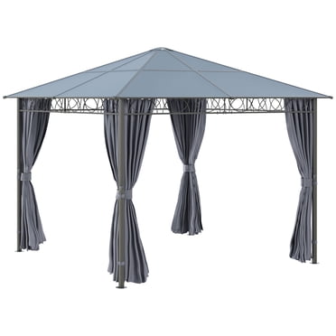 Outsunny 10' x 10' Hardtop Gazebo Canopy, Outdoor Patio Gazebo, Dark Grey