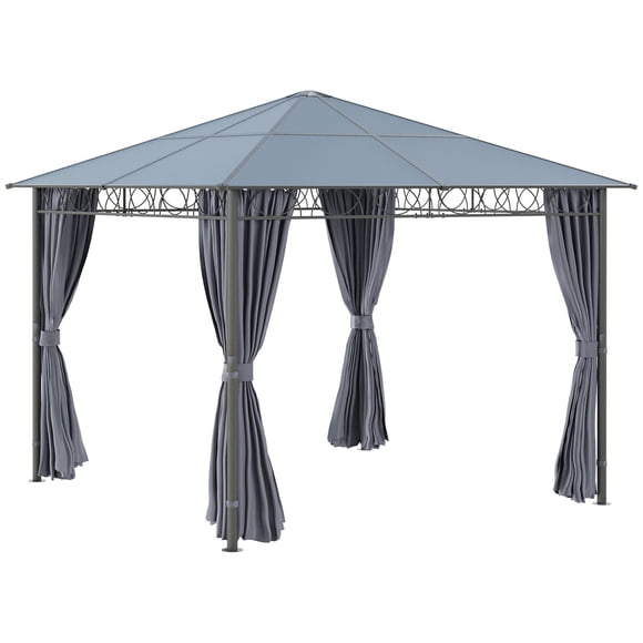 Outsunny 10' x 10' Hardtop Gazebo Canopy, Outdoor Patio Gazebo, Dark Grey