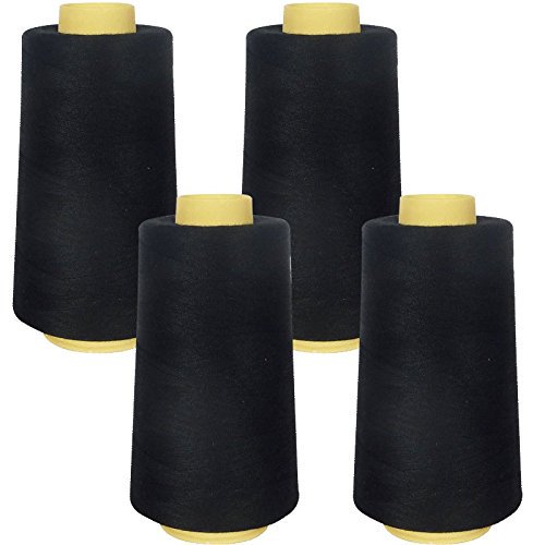 Superpunch Black Polyester Sewing Thread, 3000 m, Pack of 4 Cones
