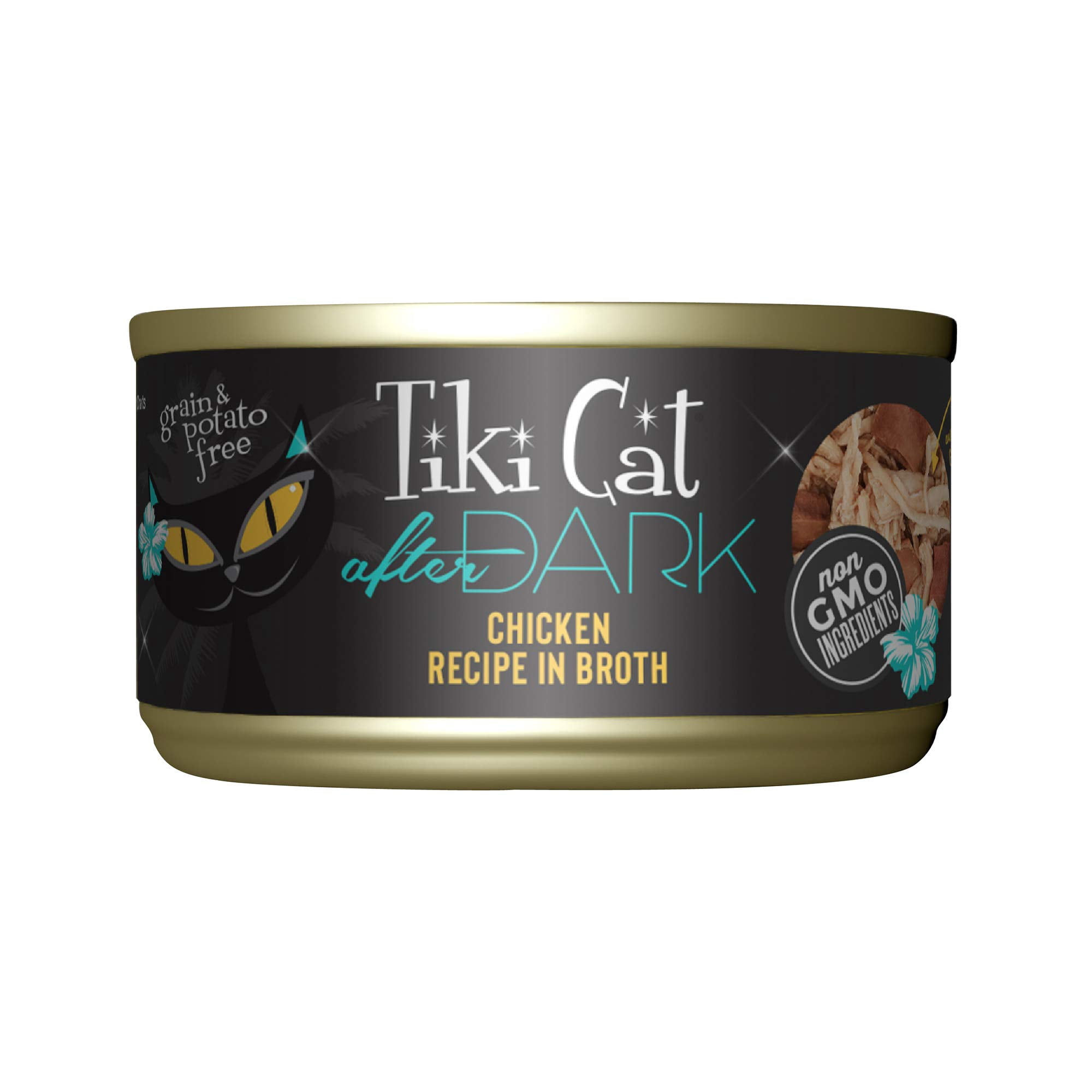 Tiki Cat After Dark Chicken High-Protein and 100% Non-GMO Ingredients Wet Cat Food for Adult Cats 2.8 oz. Cans (Pack of 12)