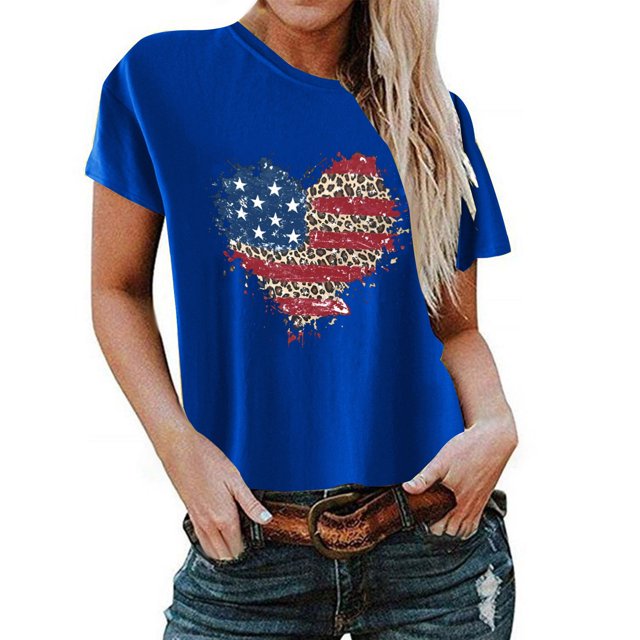Birdeem T-Shirt pour Femmes d'Été Décontracté Ample Imprimé Fête de l'Indépendance à Col Rond à Manches Courtes