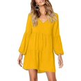 thumbnail image 1 of Follure Robe Mode Femme Unie Col en V Manches Longues Fluide Ample Robes d'Été pour Femmes, 1 of 4