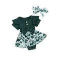 thumbnail image 1 of EYIIYE Barboteuse à Manches Courtes pour Bébé Fille Festival Irlandais Nouveau-Né Robe Col Rond Imprimé Trèfle Patchwork Côtelé avec Bandeau Ensemble de Vêtements Décontractés Mignons pour Petites Filles, 1 of 9