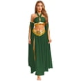 thumbnail image 2 of Aiihoo Ensemble de Costume de Danse du Ventre pour Femmes 4 Pcs, Haut Robe à Ourlet Doré à Dos Nu et Manches Longues, Spectacle de Danse Vert P, 2 of 7