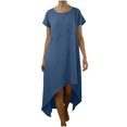 thumbnail image 1 of Nuoqisi Robe d'Été pour Femmes à Manches Courtes, Décontractée, Coupe Ample, Longue en Coton, Col Rond, Boutons, Ourlet Irrégulier, Robe Maxi de Printemps pour la Plage, 1 of 7