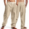 thumbnail image 1 of asjyhkr Mens Linen Pants Wide Leg Drawstring Elastic Casual Pants Workout Running with Pockets, 1 of 9