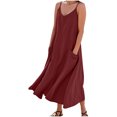 thumbnail image 2 of Jusqu'à 50 % de Rabais Horkkom Robe en Lin Femme Été Décontractée Couleur Unie Robe Maxi Col en V Sans Manches Robe de Plage Vacances avec Poches TTG, 2 of 6