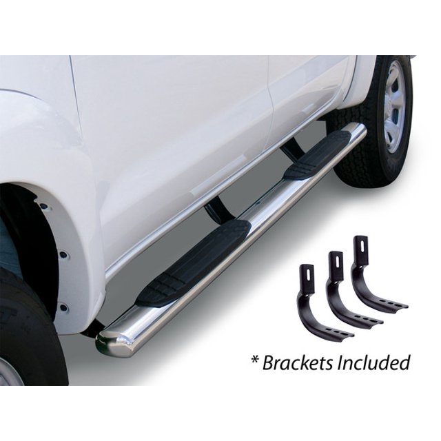 Go Rhino Nerf Bar 684404687PS OEM Xtreme; With Step Pads; 4 Inch Oval Straight; Polished; Stainless Steel; With Welded End Caps; Rocker Panel Mount