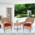 thumbnail image 3 of Jeco Ensemble de 3 Pcs Chaise en Osier et Table d'Appoint Couleur Miel avec Coussin de Chaise Rouge Orange, 3 of 10
