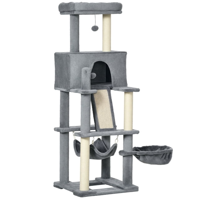 PawHut Cat Tree Tower for Indoor Cats Condo Scratch Post Grey 55"