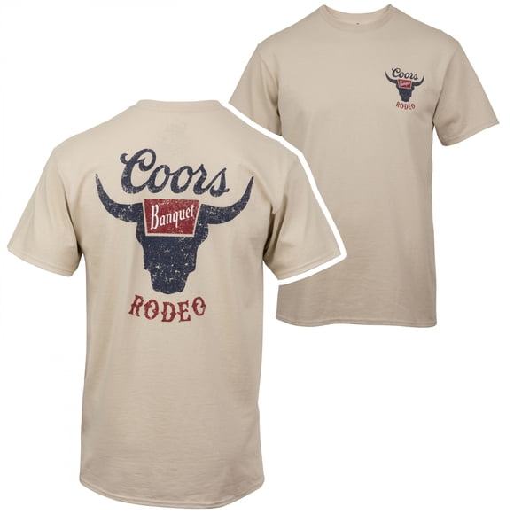 Coors Banquet Rodeo Logo Distressed Front and Back Natural T-Shirt-2XLarge