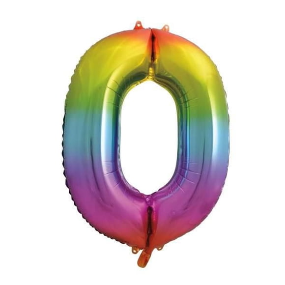 Rainbow Foil Balloon, Number 0 Shaped, 34"
