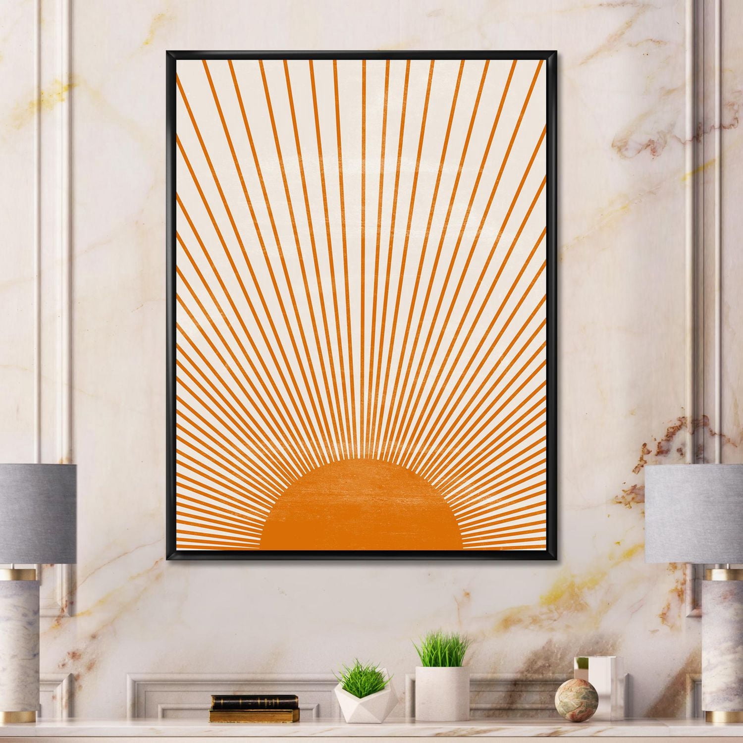 Designart Imprimé soleil orange III ART MURAL À CADRE FLOTTÉ