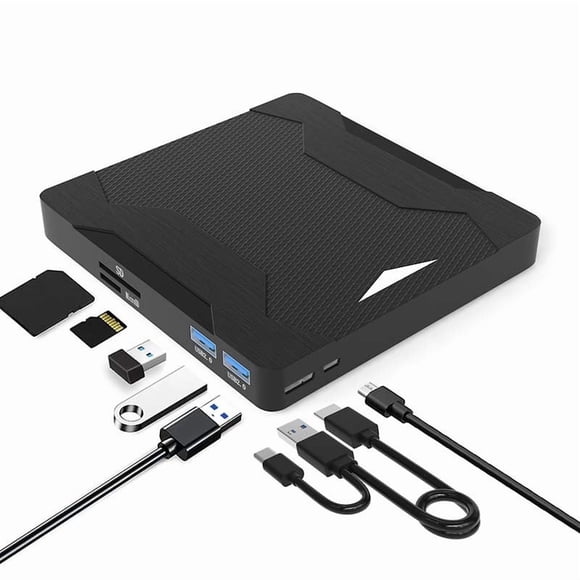 7-in-1 External Optical Drive CD DVD -/+RW Player with USB 3.0 Type-C TF SD Card Slots DVD Burner ,Latest USB 3.0 Tech