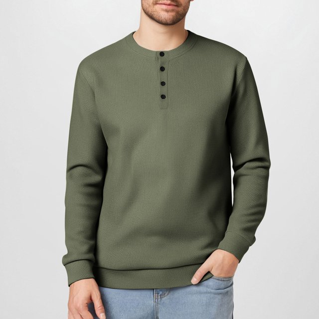 Gspmoly Oversized Tshirts for Men, Men'S Solid Color Button Round Neck Knitted Long Sleeved Shirt Going Out Tops Prime Deals