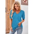 thumbnail image 3 of Arach&Cloz Women's V-Neck Short Sleeve Special Rib Knitted Pattern Casual Tops Sweater Spring Summer 2025, 3 of 6