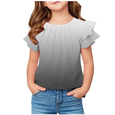 Swstbby Summer Savings Clearance! Girls Summer Tops, Summer Shirts for Kids Raglan Sleeve Short Sleeve Graphic T-Shirt Round Neck T-Shirt Tee Casual Black 9-10 Years