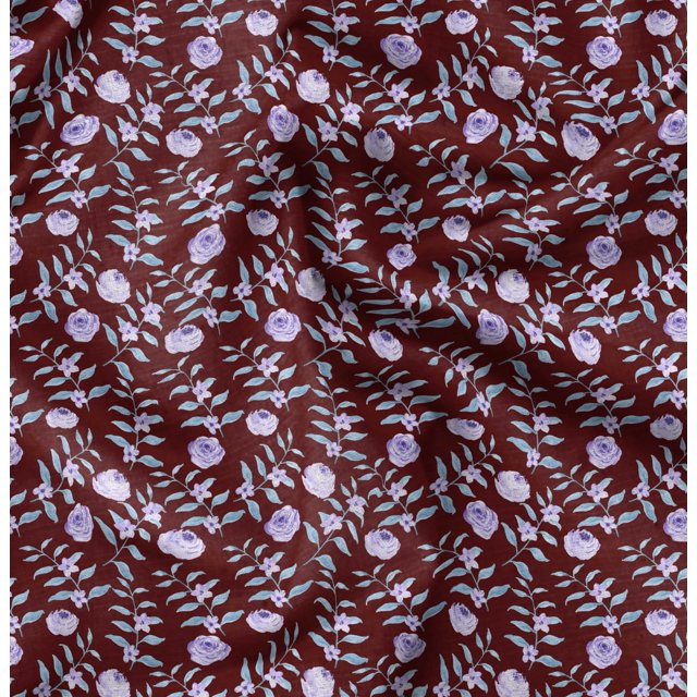 Soimoi Red Viscose Chiffon Fabric Leaf Floral Printed Craft Fabric by the Yard 42 Inch Wide