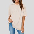 thumbnail image 2 of JIRNDf Hauts pour Femmes T-Shirts d'Été Tendance Imprimé Lettres Surdimensionné Col Rond Manches Courtes Décontracté Sport Ample Décontracté Simple T-Shirts Graphiques Mignons pour Adolescentes Beige TTG, 2 of 4