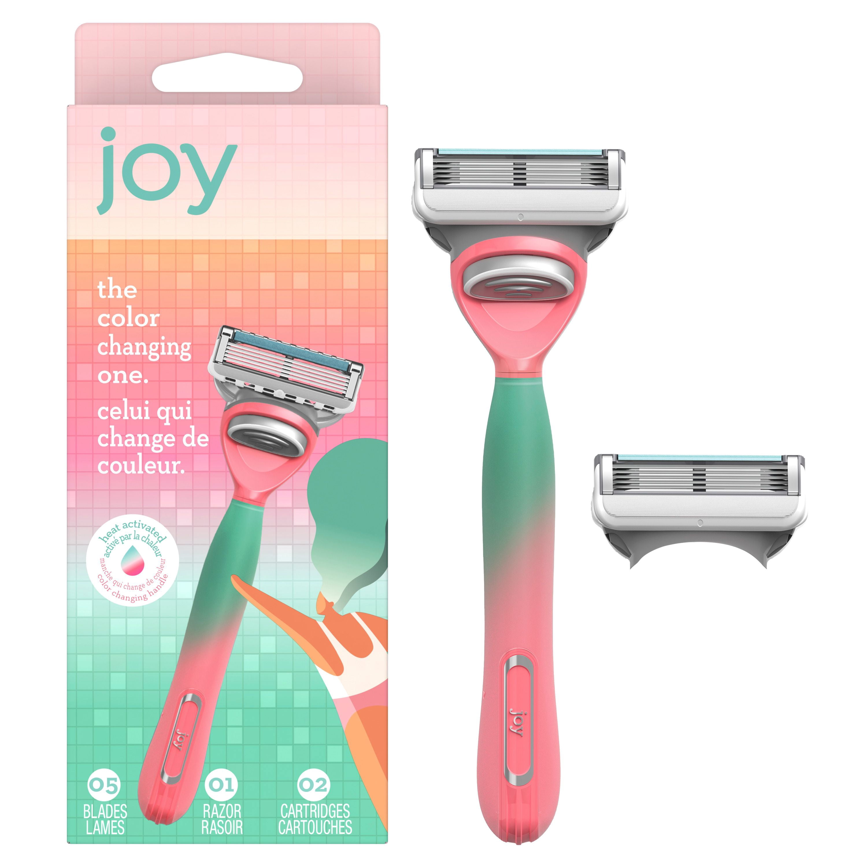 joy Rasoir pour Femmes Qui Change de Couleur, Trousse de Rasage avec 1 Manche + 2 Cartouches de Lames