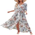 thumbnail image 1 of Robe Maxi Ample à Imprimé Floral pour Femmes, Manches 4/3, Col en V, Robe d'Été Fluide, Esthétique, Décontractée, Bohème, Tenue de Plage, 1 of 6