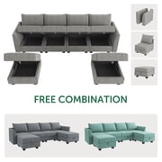 HONBAY Modular Sectional Sofa with Storage, U Shaped Couch with Reversible Chaise and Storage Ottomans, Gray