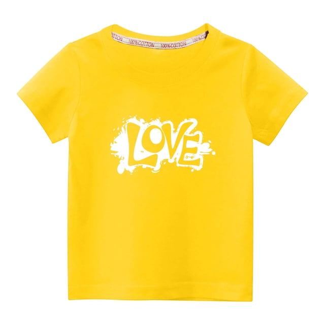 Penkiiy Tout-Petits Enfants Garçons Filles Mode Mignon Col Rond Imprimé Manches Courtes Haut 4-5 Ans Jaune
