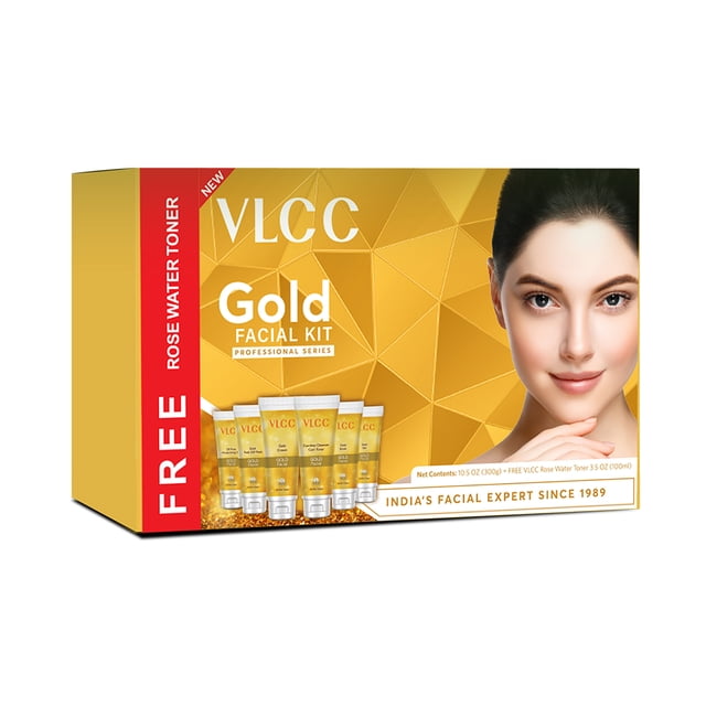 VLCC Gold Facial Kit, Gold Face Cleanser and Hydrating Toner, 7 Pc