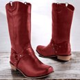 thumbnail image 3 of Womens Cowboy Motorcycle Riding Boots Winter Fall Leather Square Toe Wide Mid Calf Western Cowgirl Booties, 3 of 4