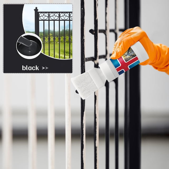 Black Water Based Rust Proof Metal Paint With Built In Brush Easy Application Rust Prevention Undercoat Protection For Iron Steel Outdoor Use Black Color Plastic