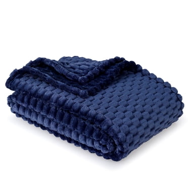 BHG Textured Velvet Plush Throw Deep Cobalt