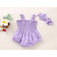 thumbnail image 3 of Baby Girls 2Pcs Summer Outfits  Sleeveless Frill Smocked Strap Romper with Headband Set, 3 of 7