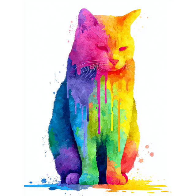Toile Murale d'Art Goutte à Goutte Chat Coloré 15,75 X 11,81 Pouces