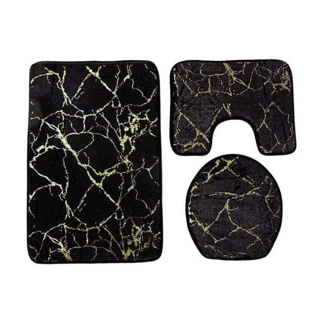 yuksok 3Pcs Bathroom Mat Set Water Absorbent Doormat Washable Bath Rug Pad for Bathroom Black