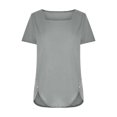 thumbnail image 4 of B91xZ Womens Summer T Shirts Short Sleeve Mock Neck Stretch Slim Fitted Layer Basic Tee Tops,Gray M, 4 of 5