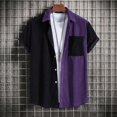 thumbnail image 3 of BOBOGOJP Chemise Boutonnée Homme Classique Manches Courtes T-Shirt Basique avec Poche, Violet TTG, 3 of 4