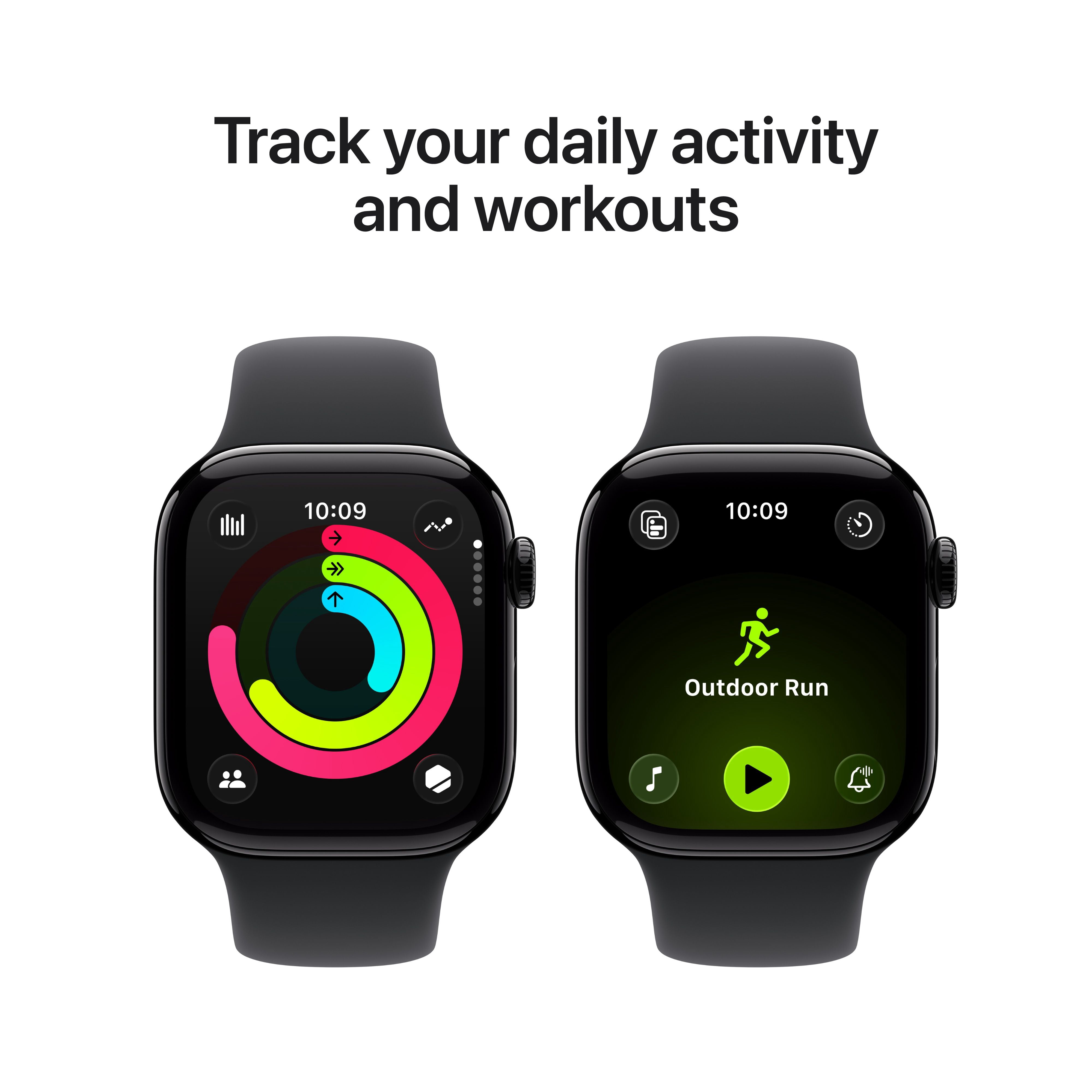 Apple Watch Series 11 GPS - Boîtier 42 mm en aluminium noir de jais - Bracelet sport noir (P/M)