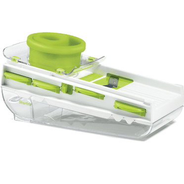 Starfrit Easy Mandoline, Mandoline de cuisine avec 5 lames interchangeables et contenant