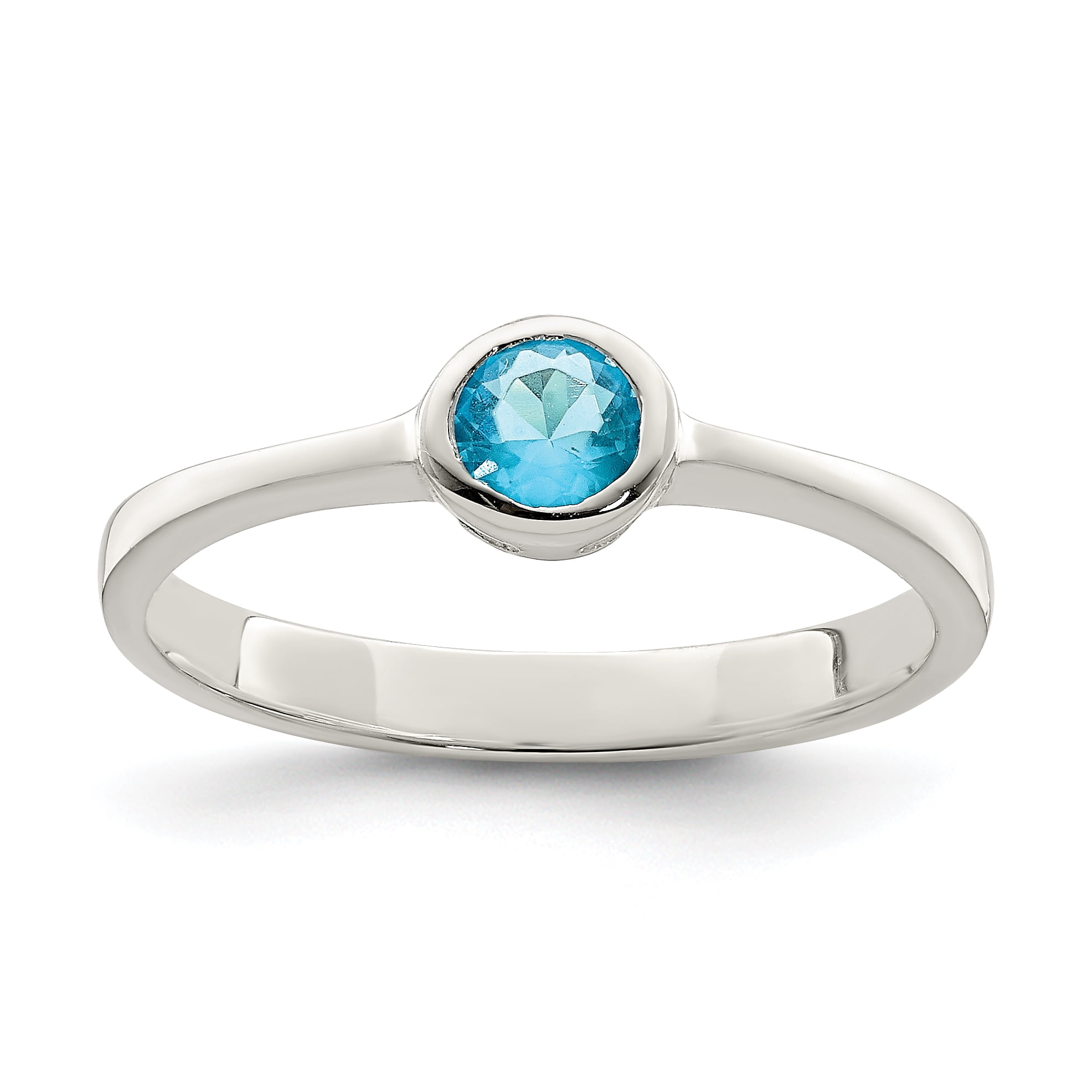 Bague en Argent Sterling 925 Bleu Pâle avec Zircon Cubique Rond Serti Clos