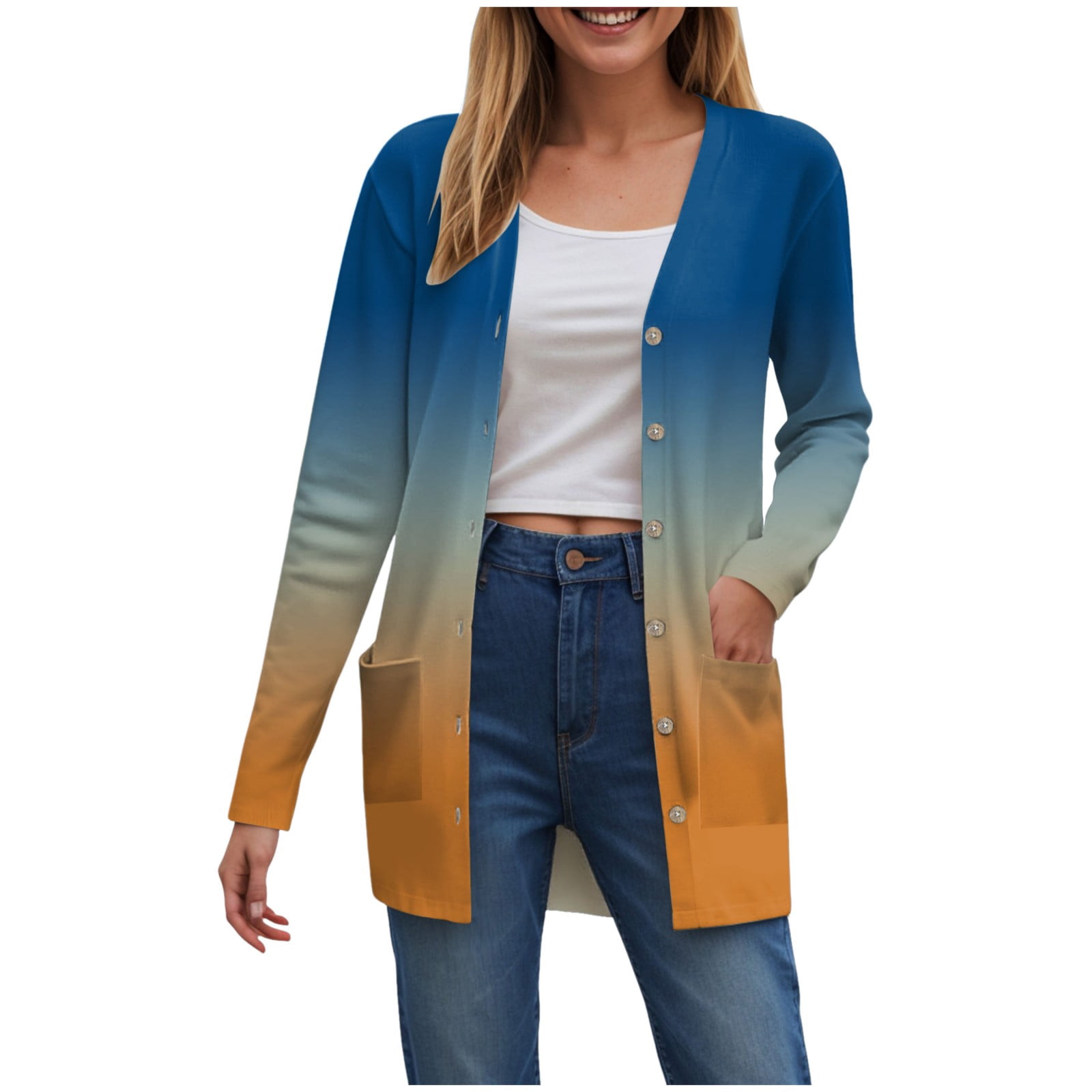 Gubotare Cardigans pour Femmes avec Poches, Décontractés, Légers, à devant Ouvert, Chandails Cardigan pour Femmes (Jaune, TTTG)