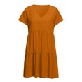thumbnail image 4 of Fridja Robe Ample Décontractée pour Femmes, Couleur Unie, Col en V, Manches Courtes, Coupe Évasée, 4 of 6