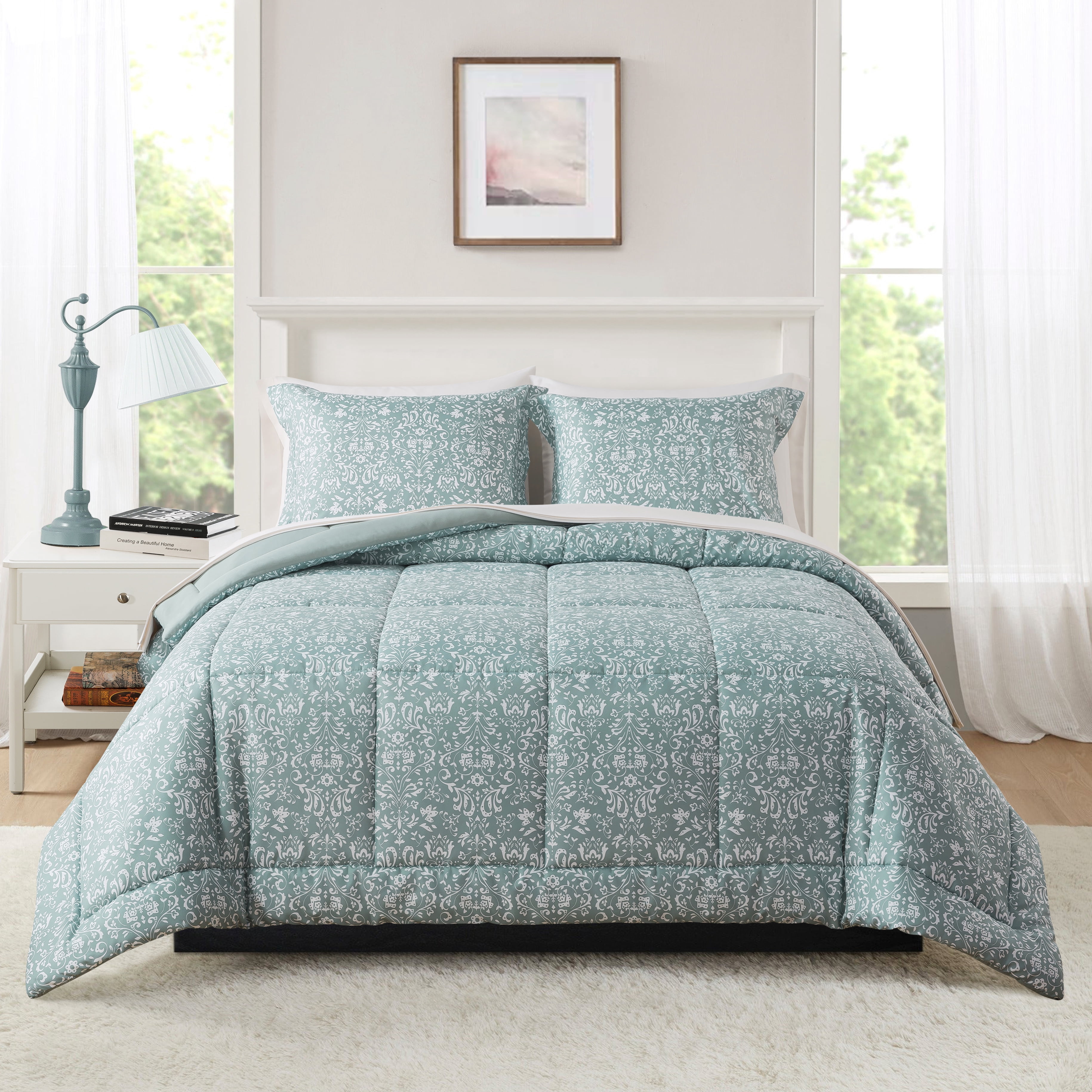 Mainstays – Ensemble de literie 7 pièces avec couette réversible et draps, double, motif Cabana Stripe