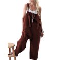 thumbnail image 1 of Women's Sleeveless Linen Wide Leg Jumpsuit Rompers Overalls Harem Pants, 1 of 3