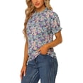 thumbnail image 4 of INSPIRE CHIC Women's Blouse Floral Ruffled Short Sleeve Ruffle Neck Casual Blouses XS Black Purple, 4 of 6