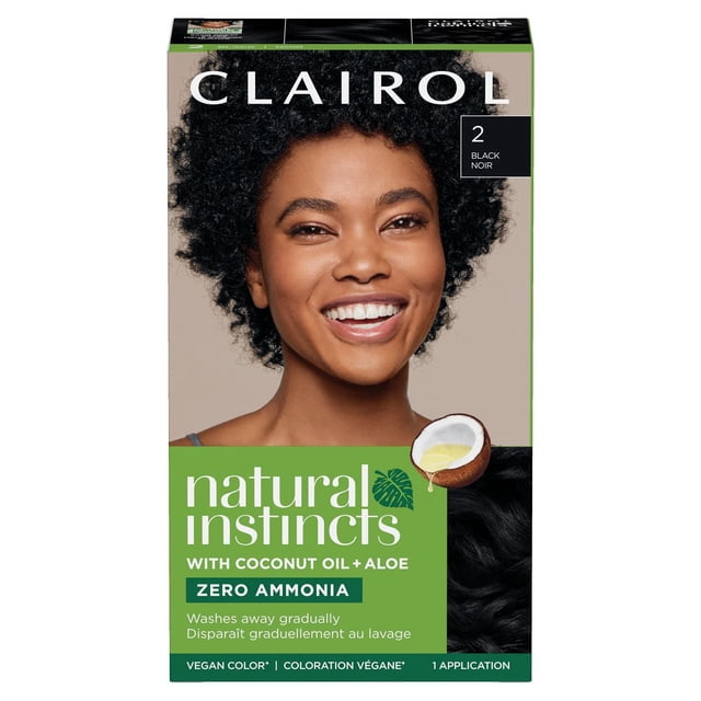 Clairol Natural Instincts Coloration Capillaire Demi-Permanente, Teinture Capillaire Végane, Faite avec de l'Huile de Coco et de l'Aloès. Produit en Boîte pour l'Avant Indiquant le Nom de Marque, l'Étiquette de Teinte et un Seul Modèle d'Échantillon; Texte en Boîte notes Formule de Conditionnement Demi-Permanente, Couverture des Cheveux Gris et Brillance Lustrée; Souvent Utilisé pour Tonifier à la Maison Ou par des Stylistes pour un Mélange de Couleurs à Faible Engagement.