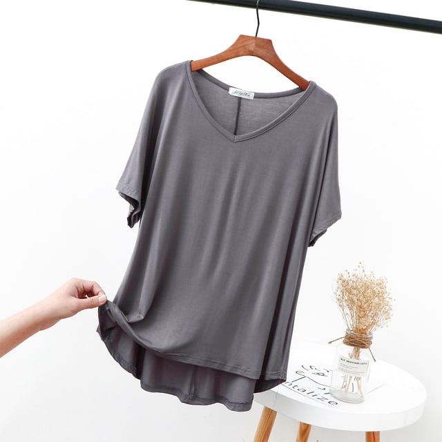 Blouses pour Femmes Chemise Décontractée Fine Douce et Basique Ajustée Longueur Moyenne Manches Courtes Col Rond Haut/chemise