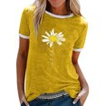 thumbnail image 1 of LUXUR Ladies Tops Short Sleeve T Shirt Letters Design Tee Stitched Tunic Blouse Daisy Print Pullover Yellow M, 1 of 2