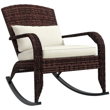 Outsunny Outdoor Wicker Adirondack Rocking Chair with Seat Cushion Pillow